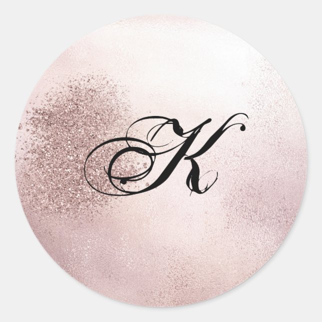 Sticker Rond Or Rose | Sceau d'enveloppe de monogramme noir (Devant)