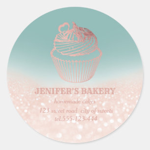 Sticker Rond Or Rose vintage cupcakes et bonbons maison