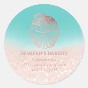 Sticker Rond Or Rose vintage cupcakes et sucreries maison