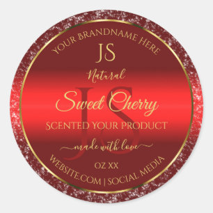 Sticker Rond Or rouge avec étoiles Parties scintillant Initiale