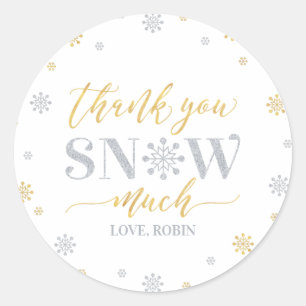 Sticker Rond Or, Silver Winter merveilleuse neige Merci beaucou