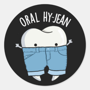 Sticker Rond Oral Hy-jean Funny Tooth Pun Dark BG