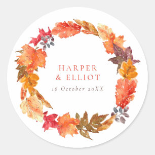 Sticker Rond Orange Automne laisse Mariage de automne de couron