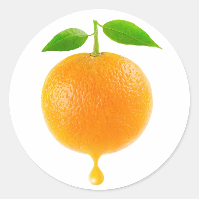Sticker Rond Orange avec une goutte de jus (Devant)