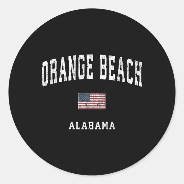 Sticker Rond Orange Beach Alabama Al American Flag Sports (Devant)
