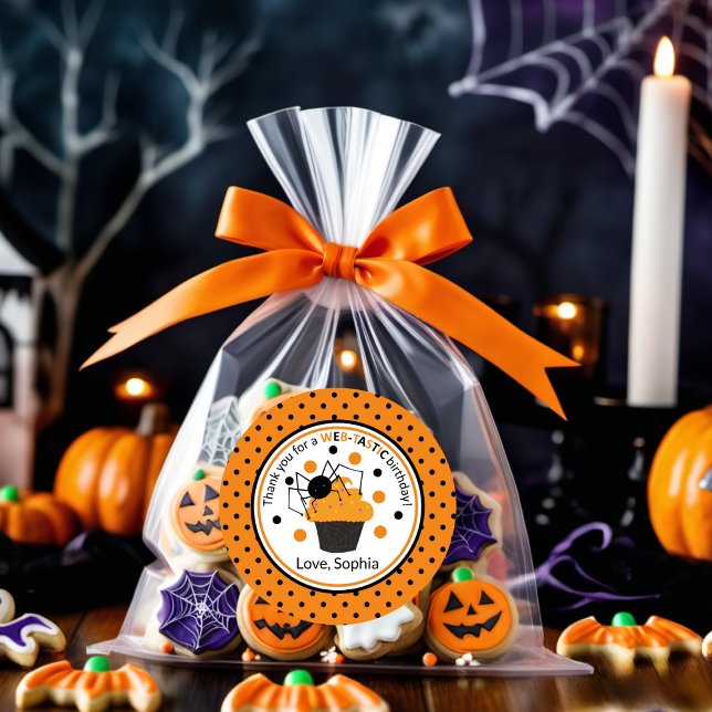 Sticker Rond Orange Black Spider Pois Halloween Anniversaire (Créateur téléchargé)