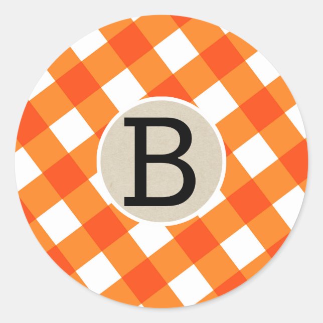 Sticker Rond Orange Blanc Plaid Checker Halloween Party Favoris (Devant)