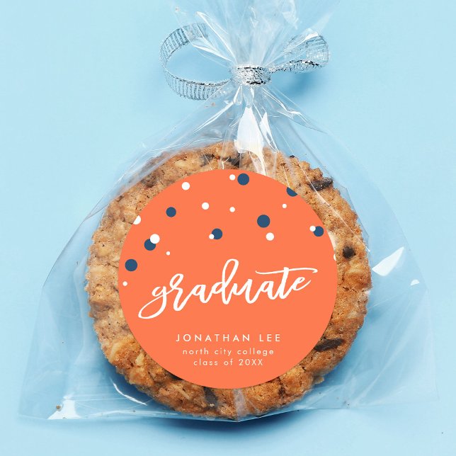 Sticker Rond Orange Blue Confetti Graduate Graduate (Créateur téléchargé)