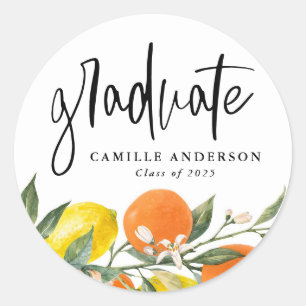 Sticker Rond Orange botanique et Garland de citron