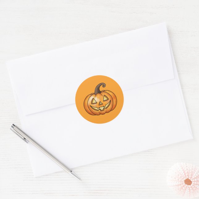 Sticker Rond Orange Cartoon Jack-o'-lantern Citrouille Hallowee (Enveloppe)