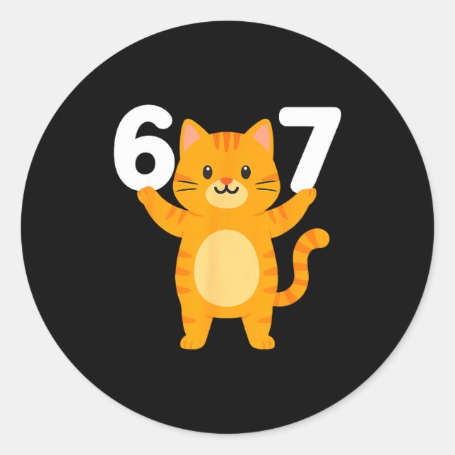 Sticker Rond Orange Cat 67 Meme Six Seven Funny Cat Lover  (Devant)