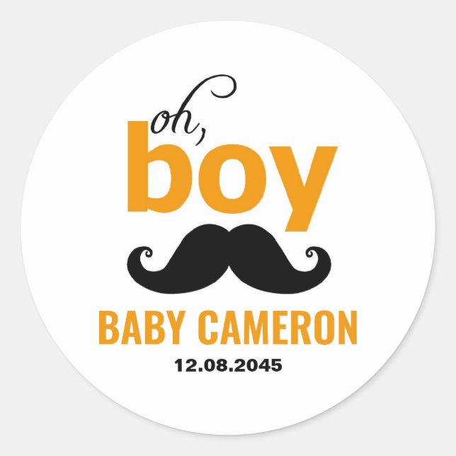 Sticker Rond Orange C'est un chevalet de Baby shower de moustac (Devant)