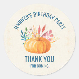 Sticker Rond Orange Citrouille d'aquarelle automne saison Merci