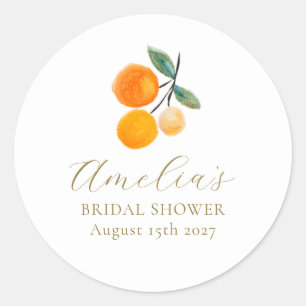 Sticker Rond Orange Citrus Aquarelle Bridal Brunch Personnalisé