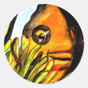Sticker Rond Orange Clown Poisson aquarelle peinture d'art orig