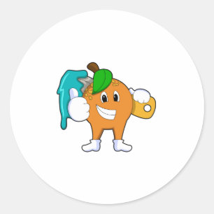 Sticker Rond Orange comme Peintre avec pinceau