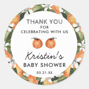 Sticker Rond Orange Cutie Twins Baby shower Merci Favor