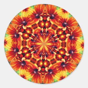 Sticker Rond Orange Daisy Abstrait Flower Art