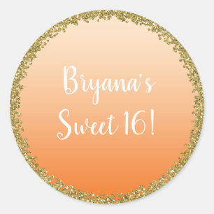 Sticker Rond Orangé Doré Pailleté Glamour Étincelant Fête
