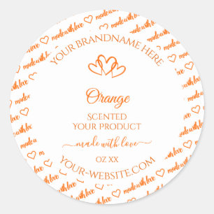Sticker Rond Orange et blanc Mots Cloud Produit Coeurs Étiquett
