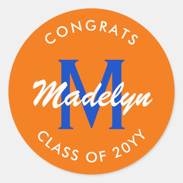 Sticker Rond Orange et bleu Custom Graduation Classic Round St (Devant)