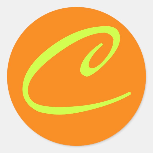 STICKER ROND ORANGE ET MONOGRAMME LIME INITIAL C (Devant)