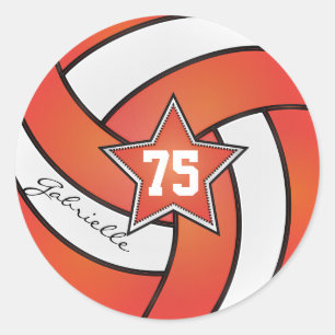Sticker Rond Orange et White Volleyball  Nom et numéro DO-IT-Y