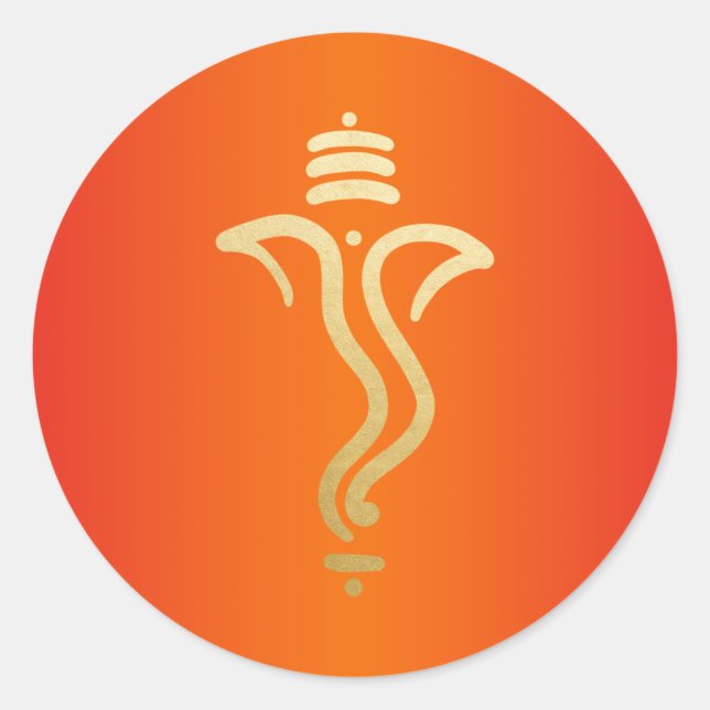 Sticker Rond Orange Gold Festive Ganesh/ Indian God (Devant)