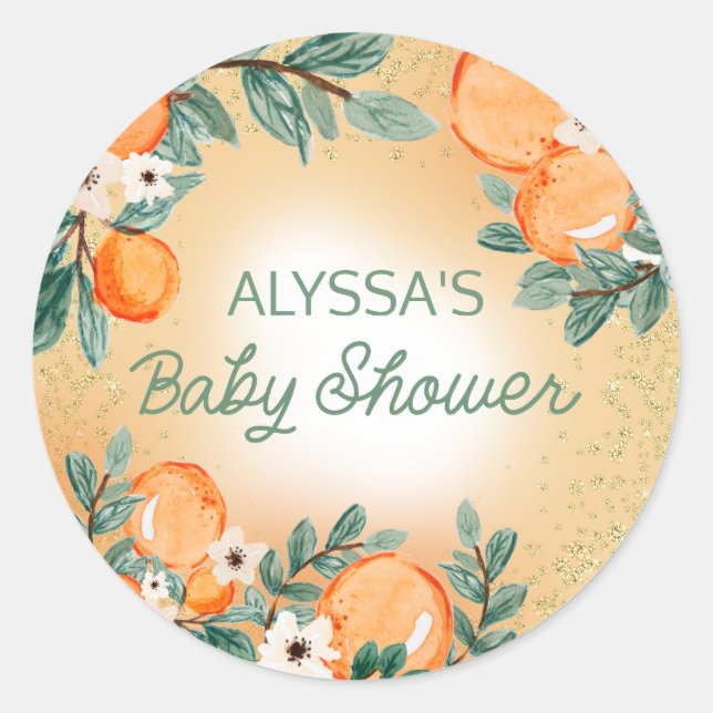 Sticker Rond Orange Green Boy Girl Citrus Baby shower de fruits (Devant)