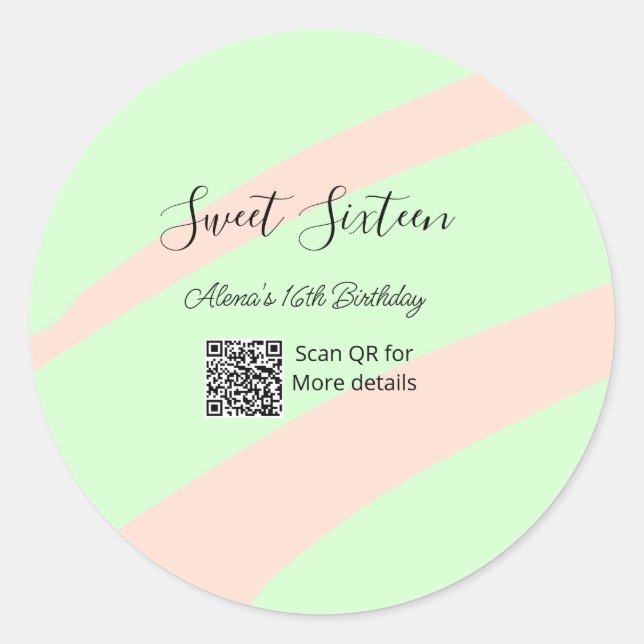 Sticker Rond Orange green pastel  QR  Sweet sixteen birthday  (Devant)
