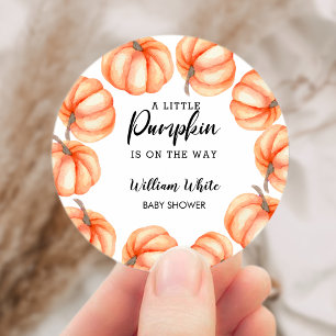 Sticker Rond Orange Little Citrouille Halloween Baby shower d'a