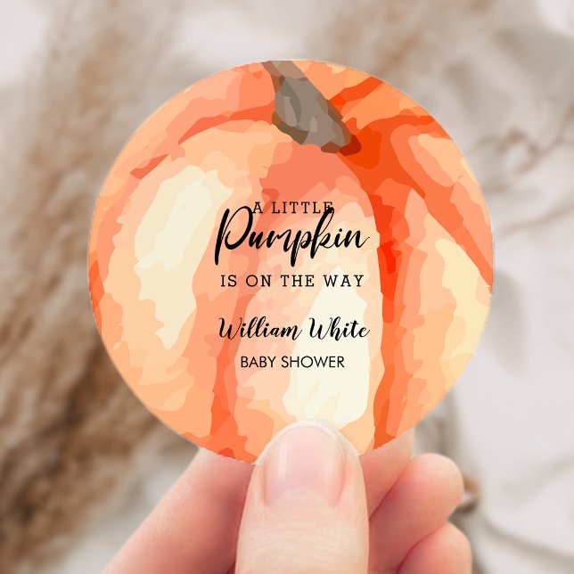 Sticker Rond Orange Little Citrouille Halloween Baby shower d'a (Orange Little Pumpkin Halloween Fall Baby Shower Classic Round Sticker)