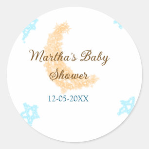 Sticker Rond Orange lune bleu étoiles parties scintillant baby 