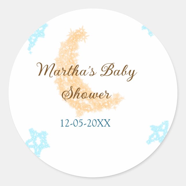 Sticker Rond Orange lune bleu étoiles parties scintillant baby  (Devant)