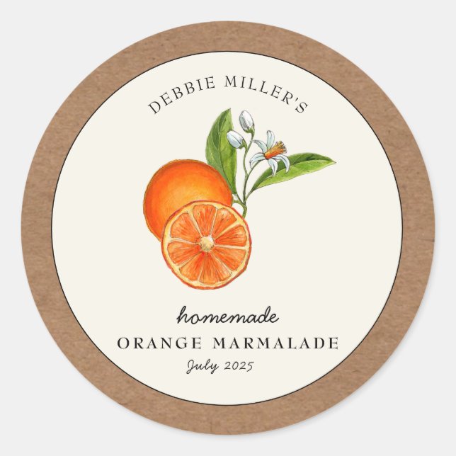 Sticker Rond Orange Marmalade Kraft papier Confiture ronde (Devant)