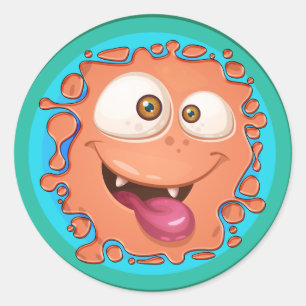 Sticker Rond Orange Monster Face Splat