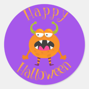 Sticker Rond Orange Monster Fun Kids Halloween Party