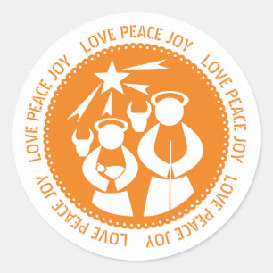 Sticker Rond Orange Nativité Scène Amour, Paix, Joie Noël