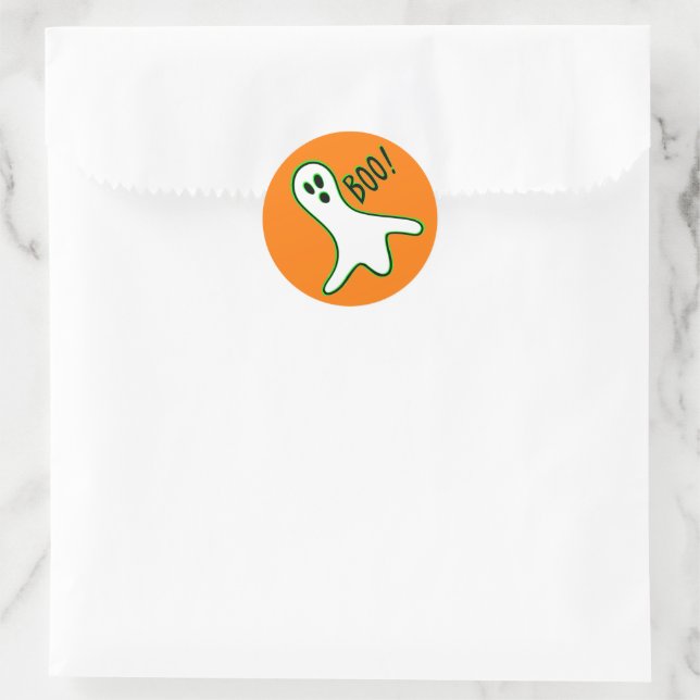 Sticker Rond Orange Neon Vert Blanc Éffrayant Fantôme Halloween (Sac)