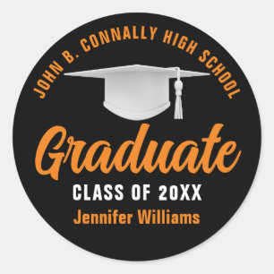 Sticker Rond Orange noir Graduation Personnalisée 2025 Graduate