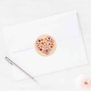Sticker Rond Orange nordique Coeur scandinave Valentines