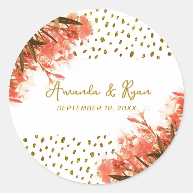 Sticker Rond Orange Oleander Fleurs Floral Plage Mariage (Devant)