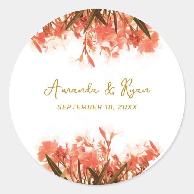 Sticker Rond Orange Oleander Fleurs Floral Plage Mariage (Devant)