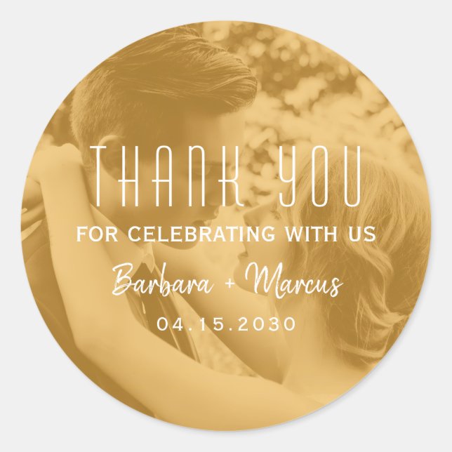 Sticker Rond Orange Overlay Photo Wedding Thank You (Devant)