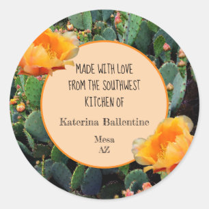 Sticker Rond Orange Prickly Pear Cactus / "From the Kitchen of"