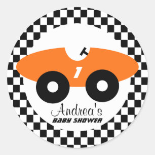 Sticker Rond Orange Race Car Baby shower