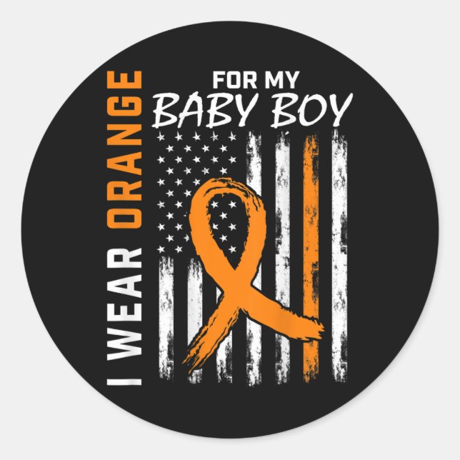 Sticker Rond Orange Ribbon bébé garçon LEUKEMIA SUPPORT LEUKEMI (Devant)