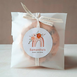 Sticker Rond Orange Terracotta Boho | Baby shower arc-en-ciel