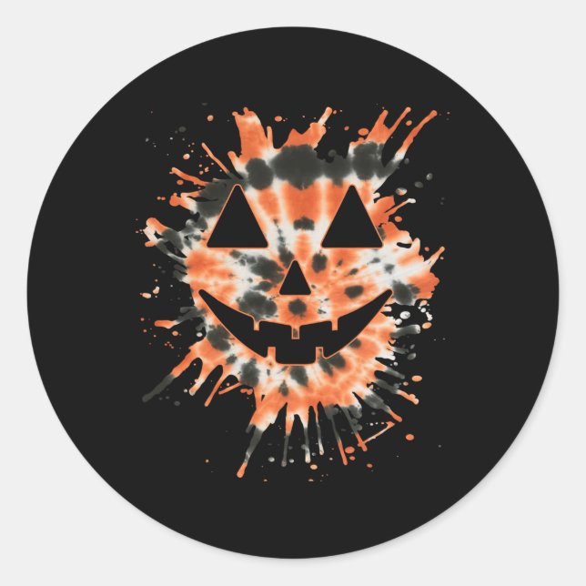 Sticker Rond Orange Tie Dye Jack-o'-lantern Face - Hippie Hallo (Devant)