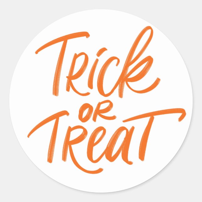 Sticker Rond Orange Trick ou Treat Halloween à la main (Devant)